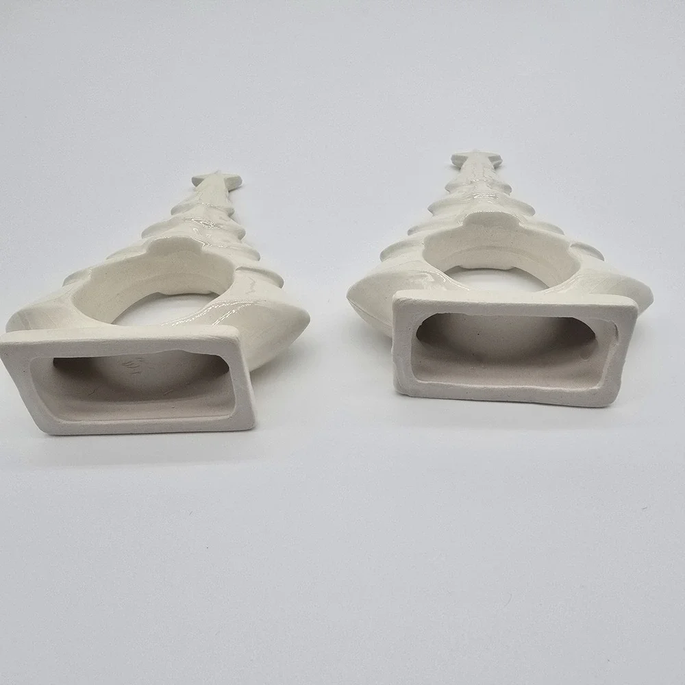 2 Ceramic Porcelain Off White Christmas Tree Napkin Rings‎ Vintage 4